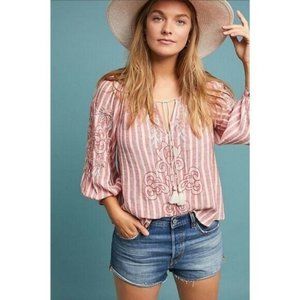 Akemi + Kin Anthropologie Audria Peasant Top Linen